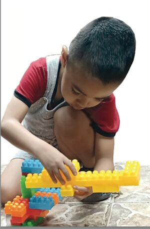 Niño juega con trozos de «Lego»