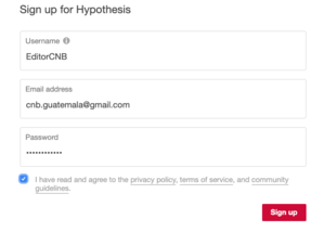 Hypothesis - formulario de suscripción con botón activado