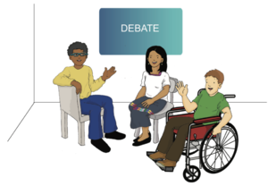 Debate - jóvenes afrodescendiente, indígena y en silla de ruedas.png