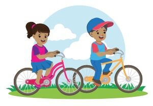 Niña y niño en bicicletas